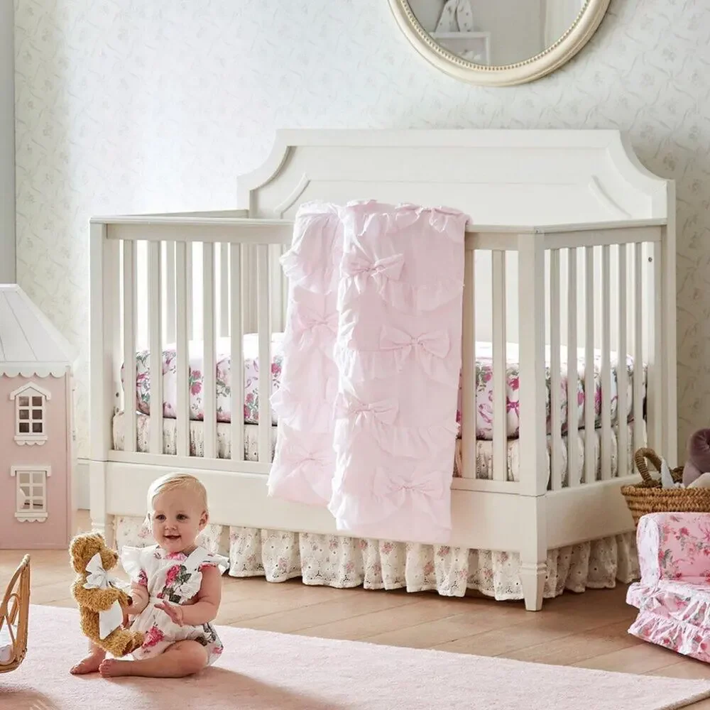 LoveShackFancy Toddler Quilt Pink Sweet Dreams Ruffle Scallop Bows Bedding NEW